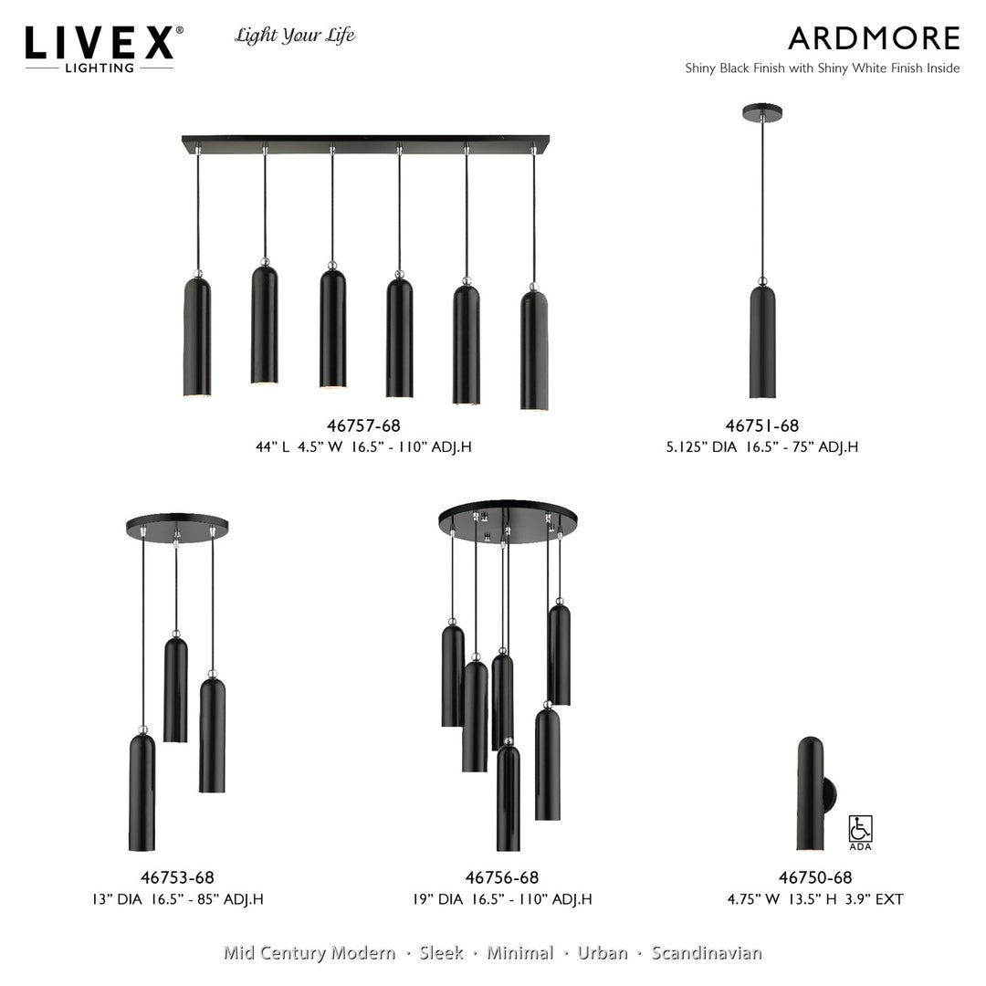 3 Light Shiny Black Pendant