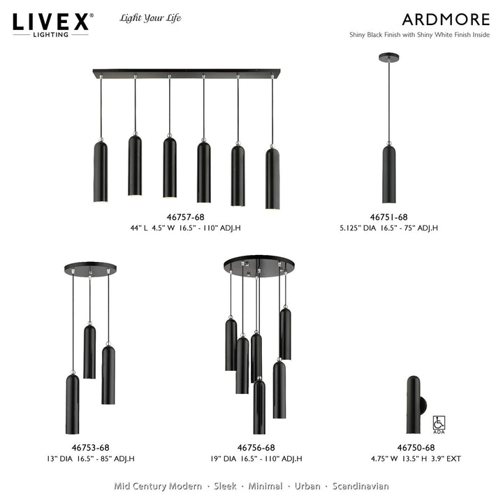 3 Light Shiny Black Pendant
