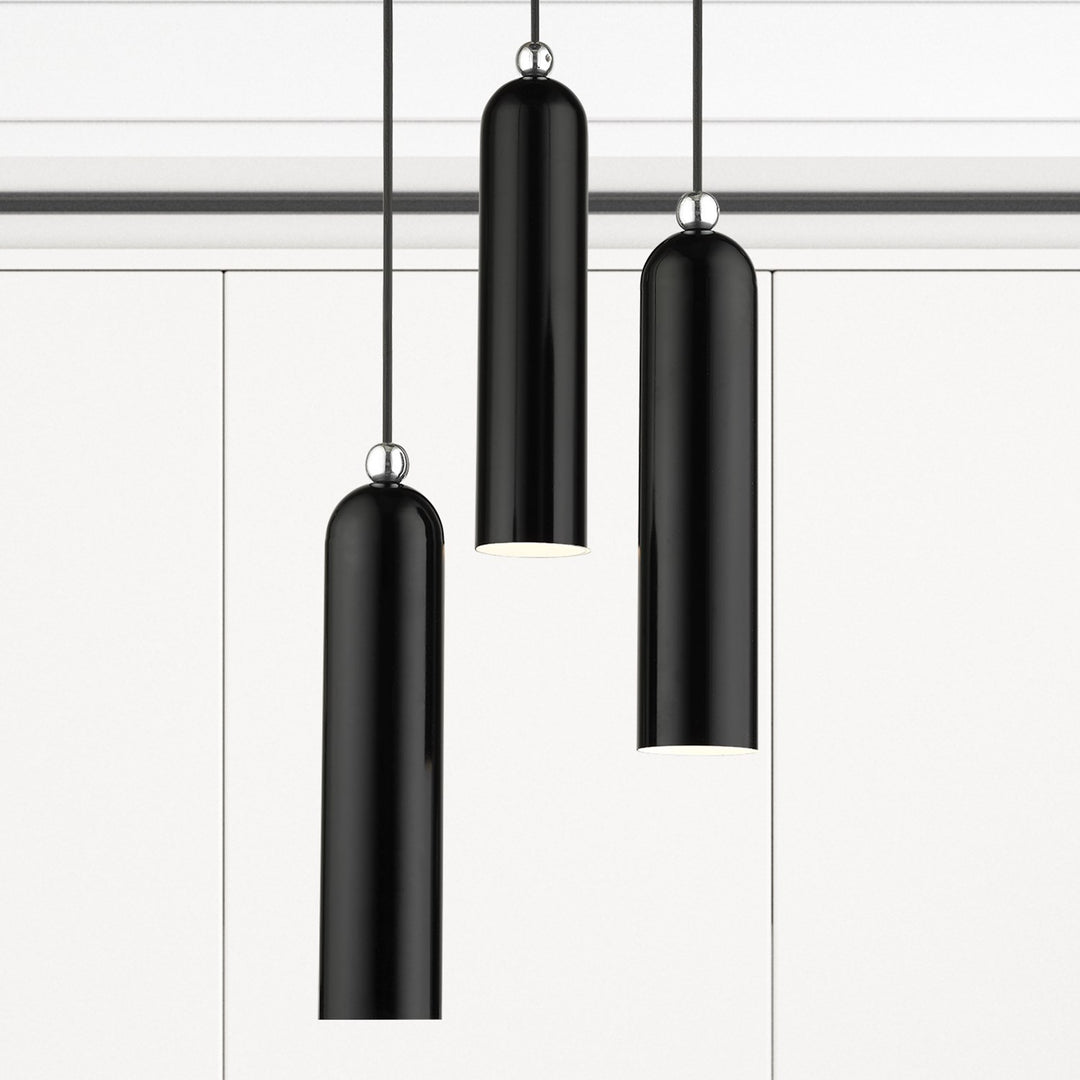 3 Light Shiny Black Pendant