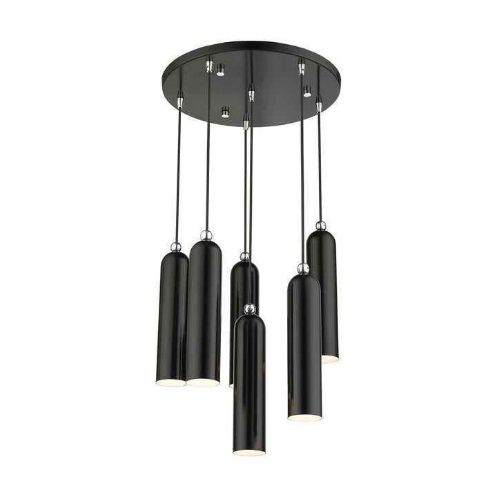 6 Light Shiny Black Pendant
