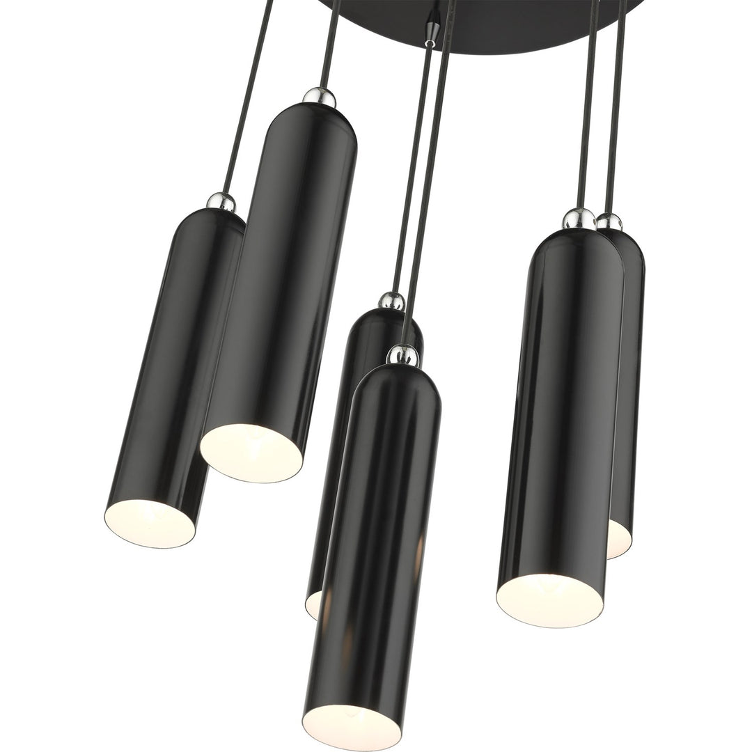6 Light Shiny Black Pendant
