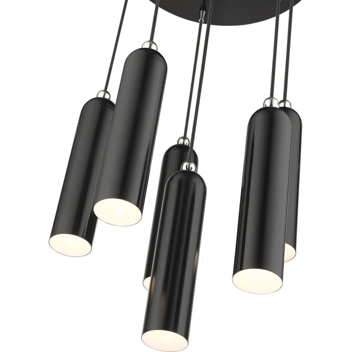 6 Light Shiny Black Pendant