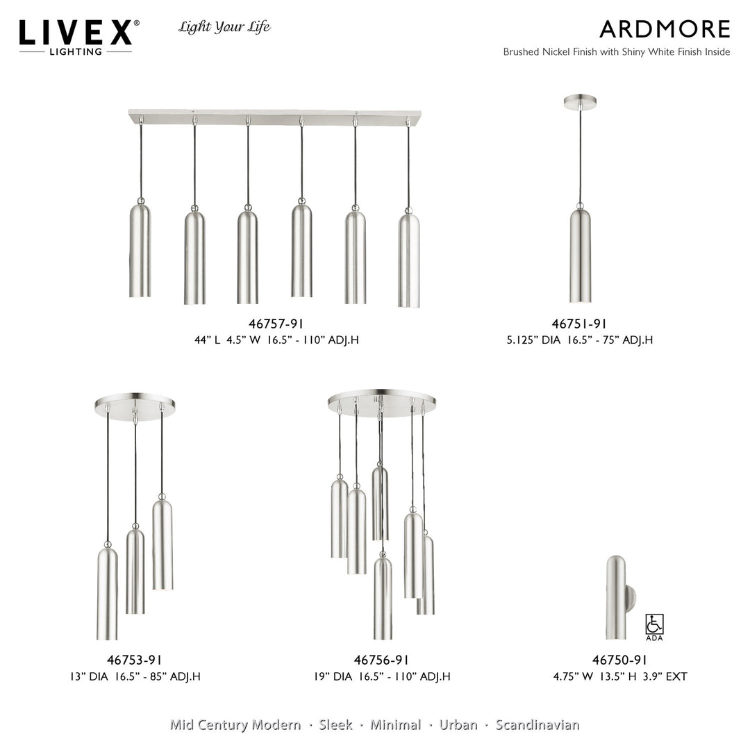 6 Light Brushed Nickel Pendant