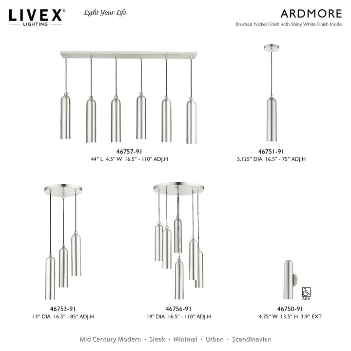 6 Light Brushed Nickel Pendant