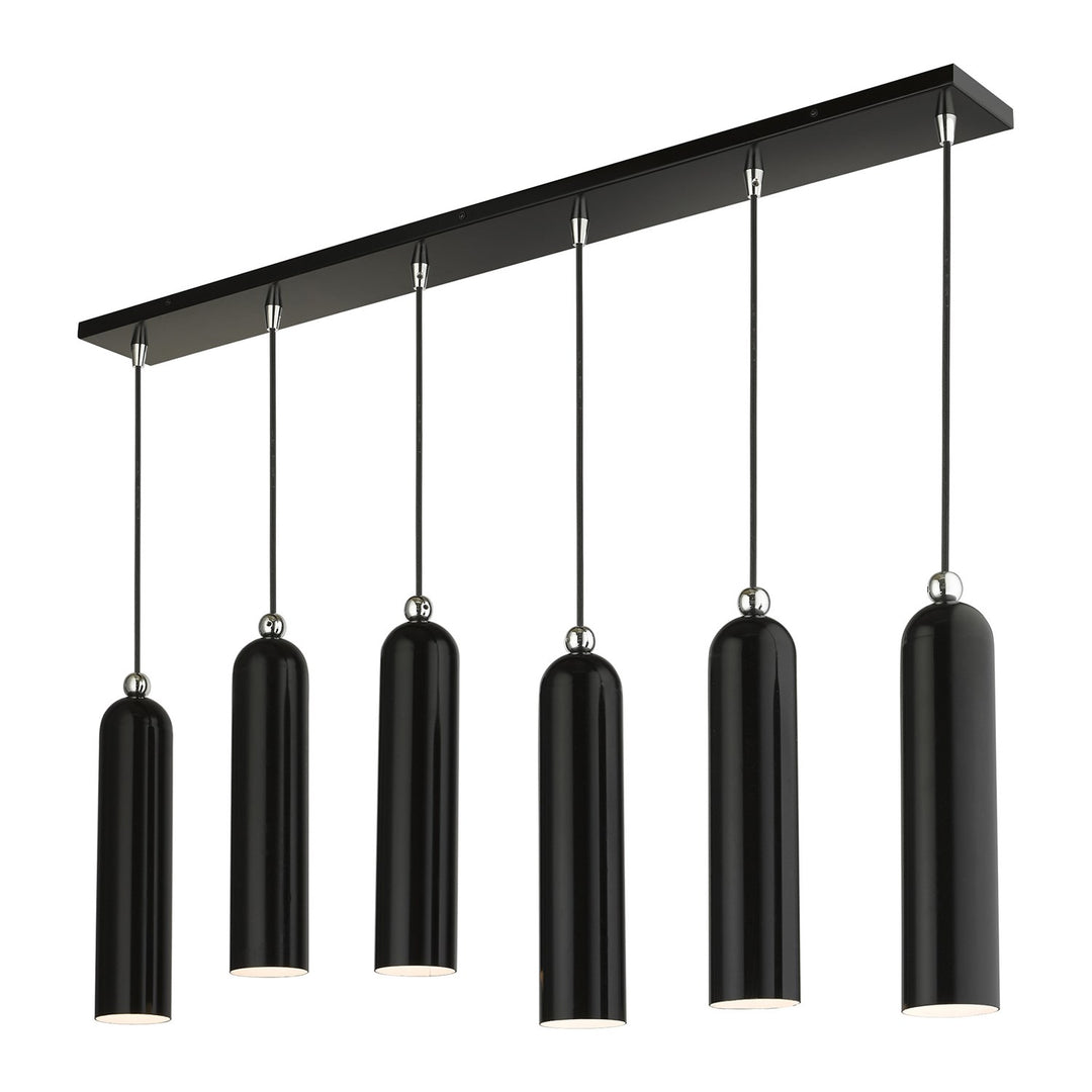 6 Light Shiny Black Linear Pendant