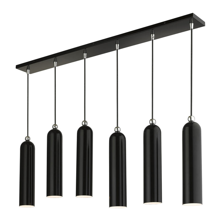 6 Light Shiny Black Linear Pendant