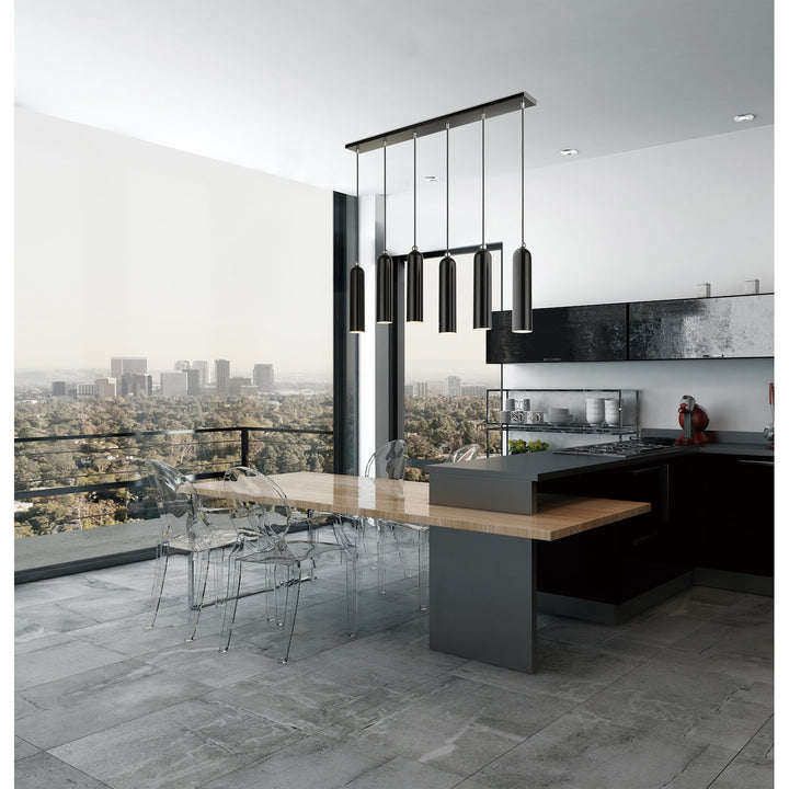 6 Light Shiny Black Linear Pendant