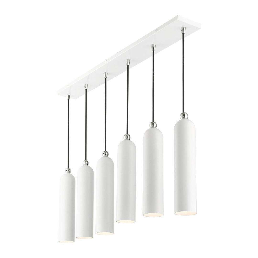 6 Light Shiny White Linear Pendant