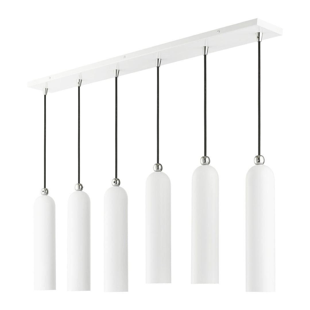 6 Light Shiny White Linear Pendant
