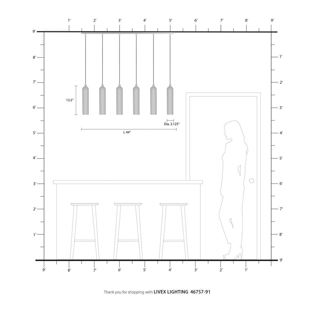 6 Light Brushed Nickel Linear Pendant
