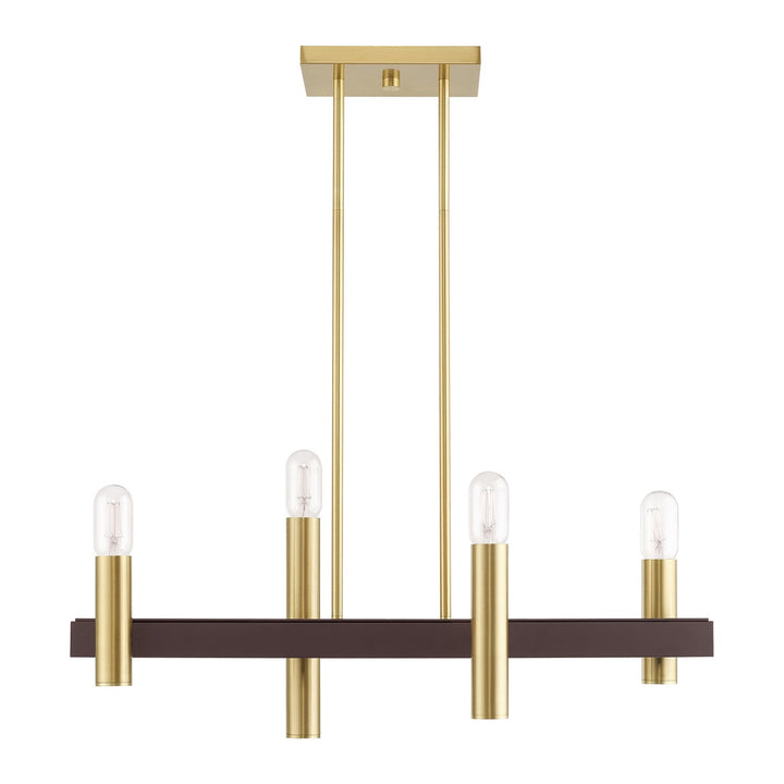 4 Light Satin Brass & Bronze Linear Chandelier