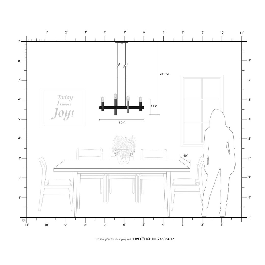4 Light Satin Brass & Bronze Linear Chandelier