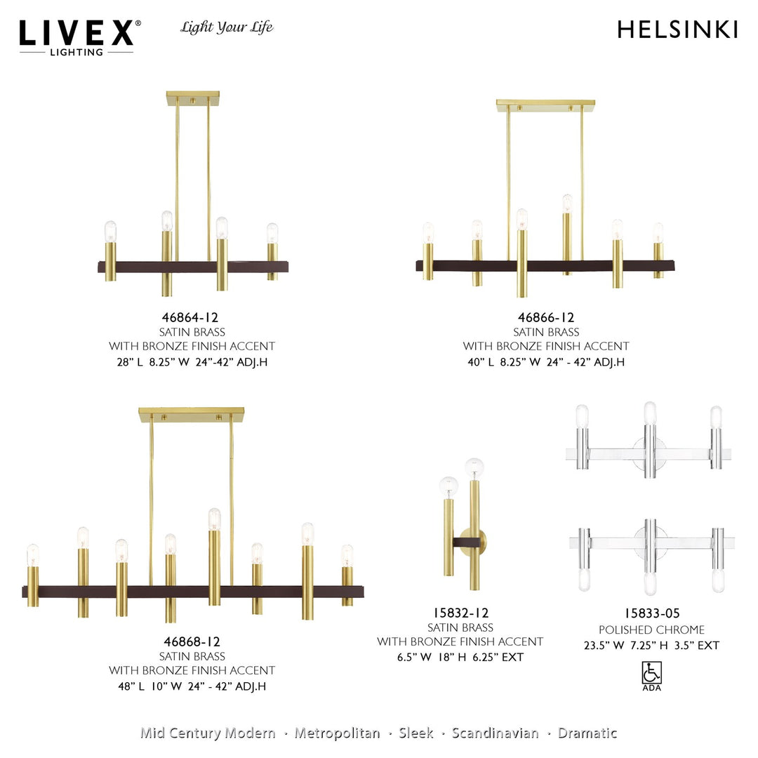 4 Light Satin Brass & Bronze Linear Chandelier