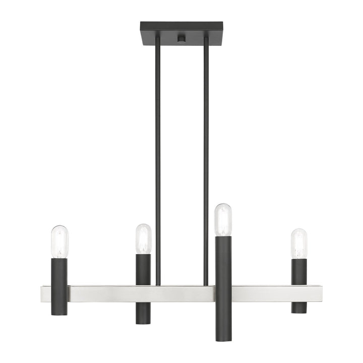 4 Light Scandinavian Gray & Brushed Nickel Linear Chandelier by Livex Lighting