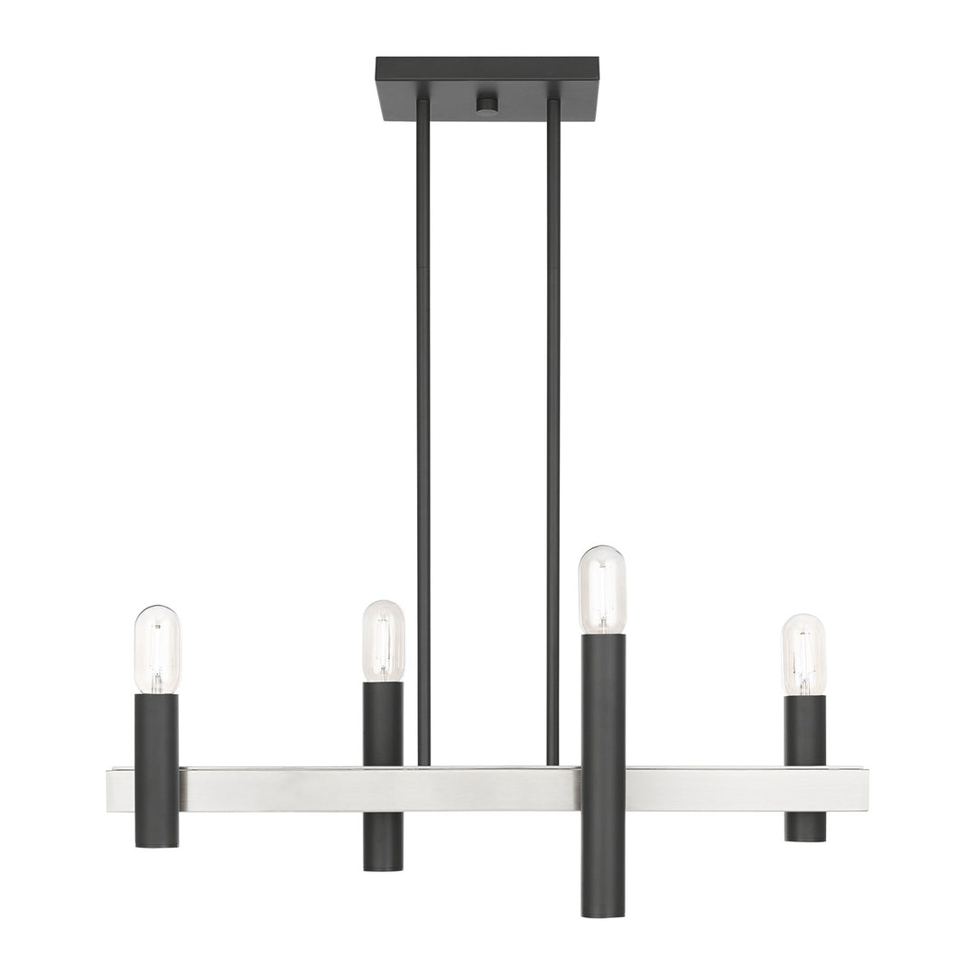 4 Light Scandinavian Gray & Brushed Nickel Linear Chandelier