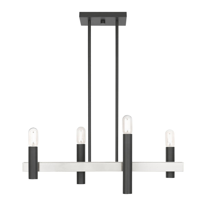 4 Light Scandinavian Gray & Brushed Nickel Linear Chandelier