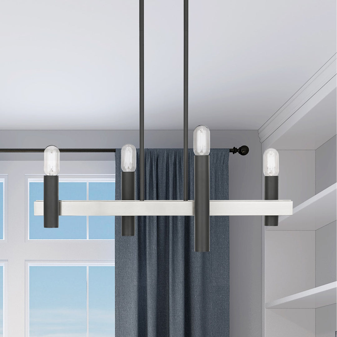 4 Light Scandinavian Gray & Brushed Nickel Linear Chandelier