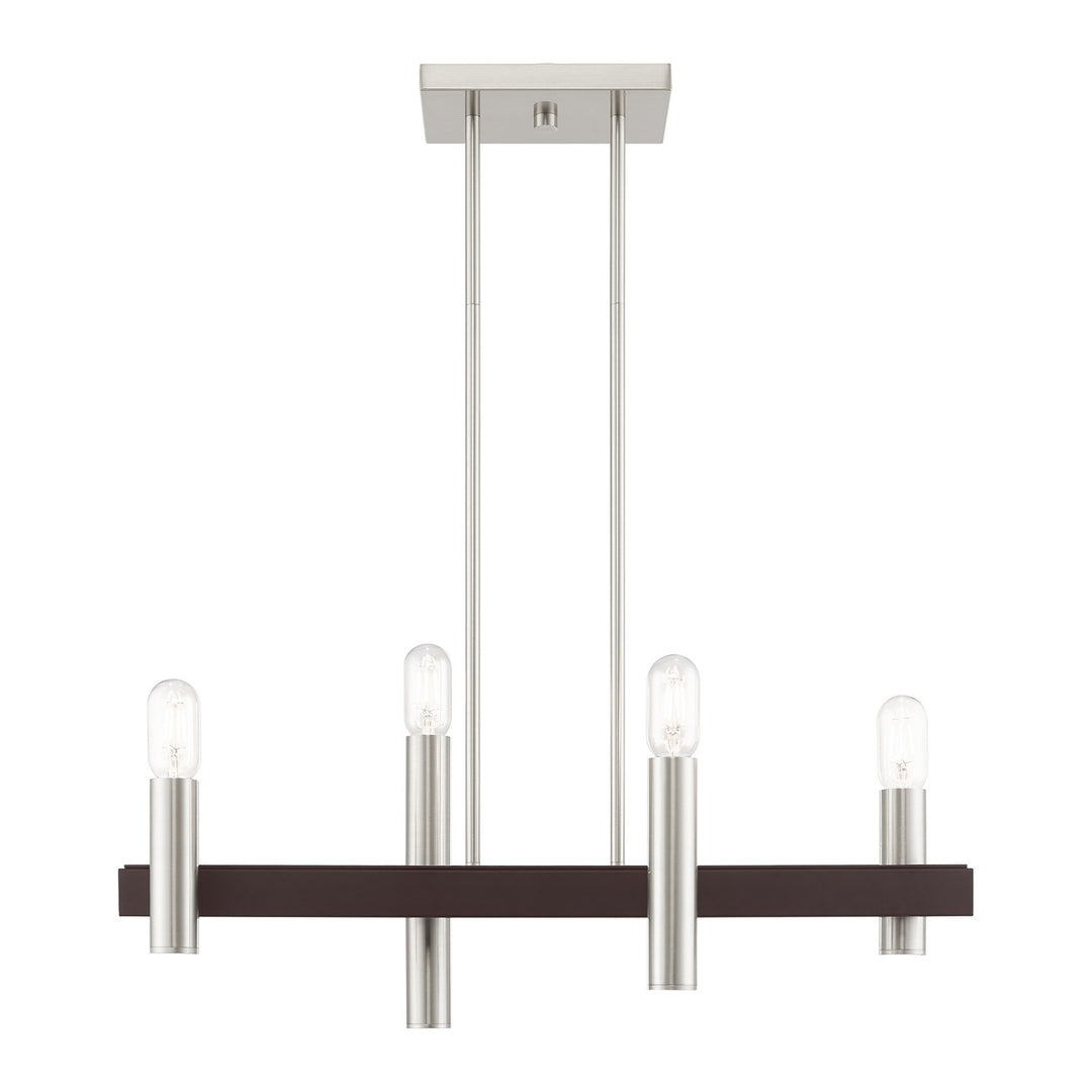 4 Light Brushed Nickel & Bronze Linear Chandelier by Livex Lighting