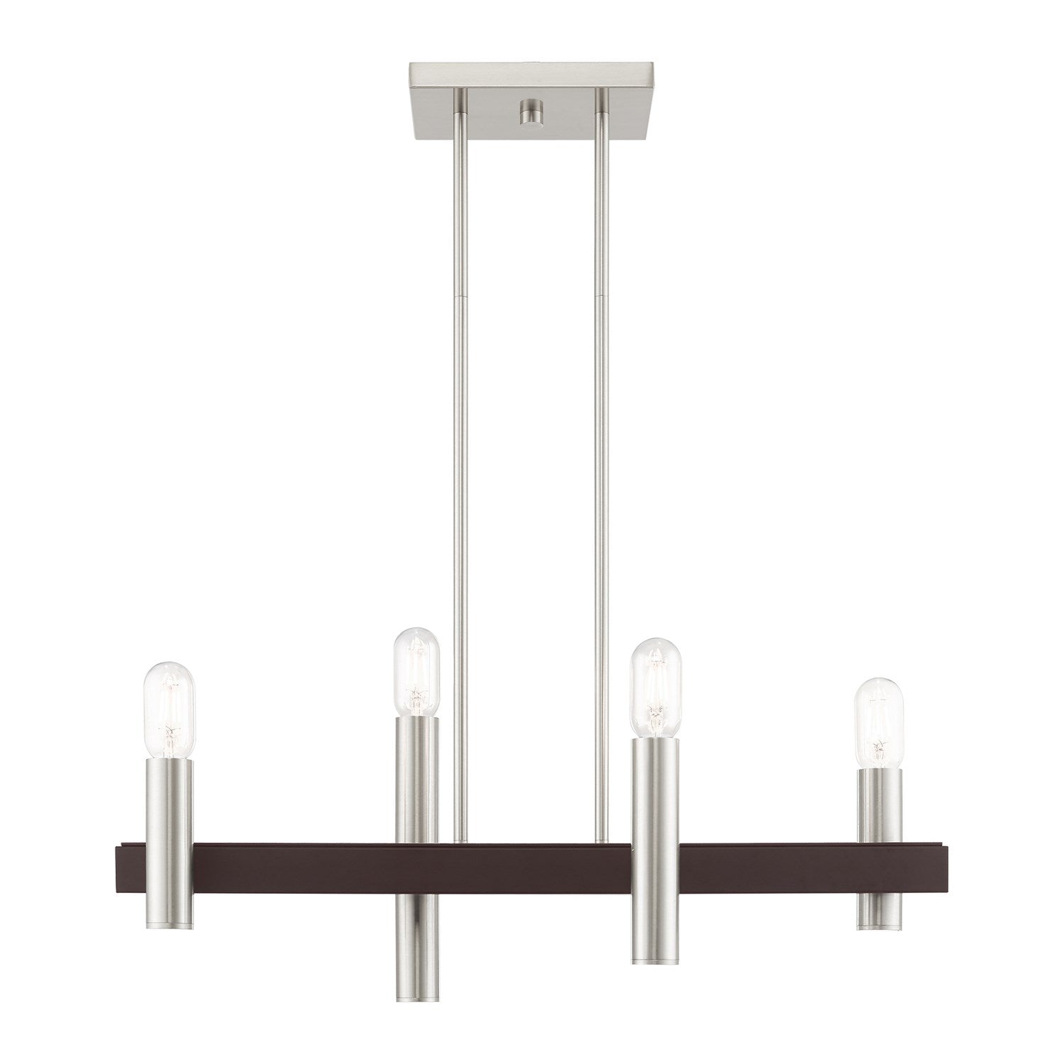 4 Light Brushed Nickel & Bronze Linear Chandelier by Livex Lighting
