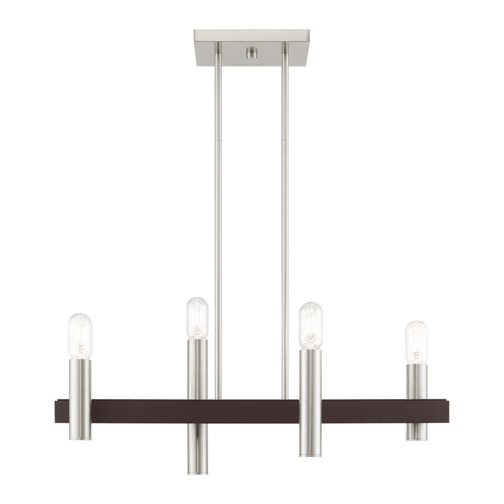 4 Light Brushed Nickel & Bronze Linear Chandelier by Livex Lighting