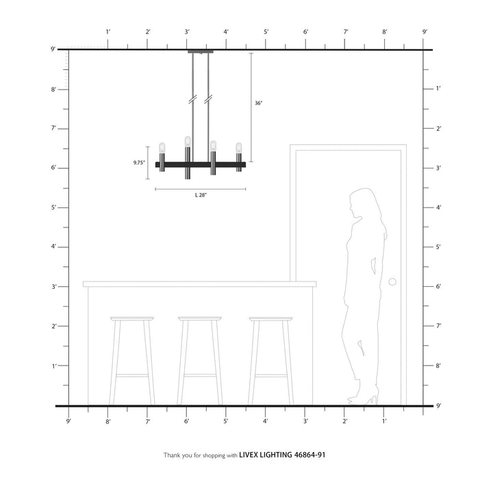 4 Light Brushed Nickel & Bronze Linear Chandelier