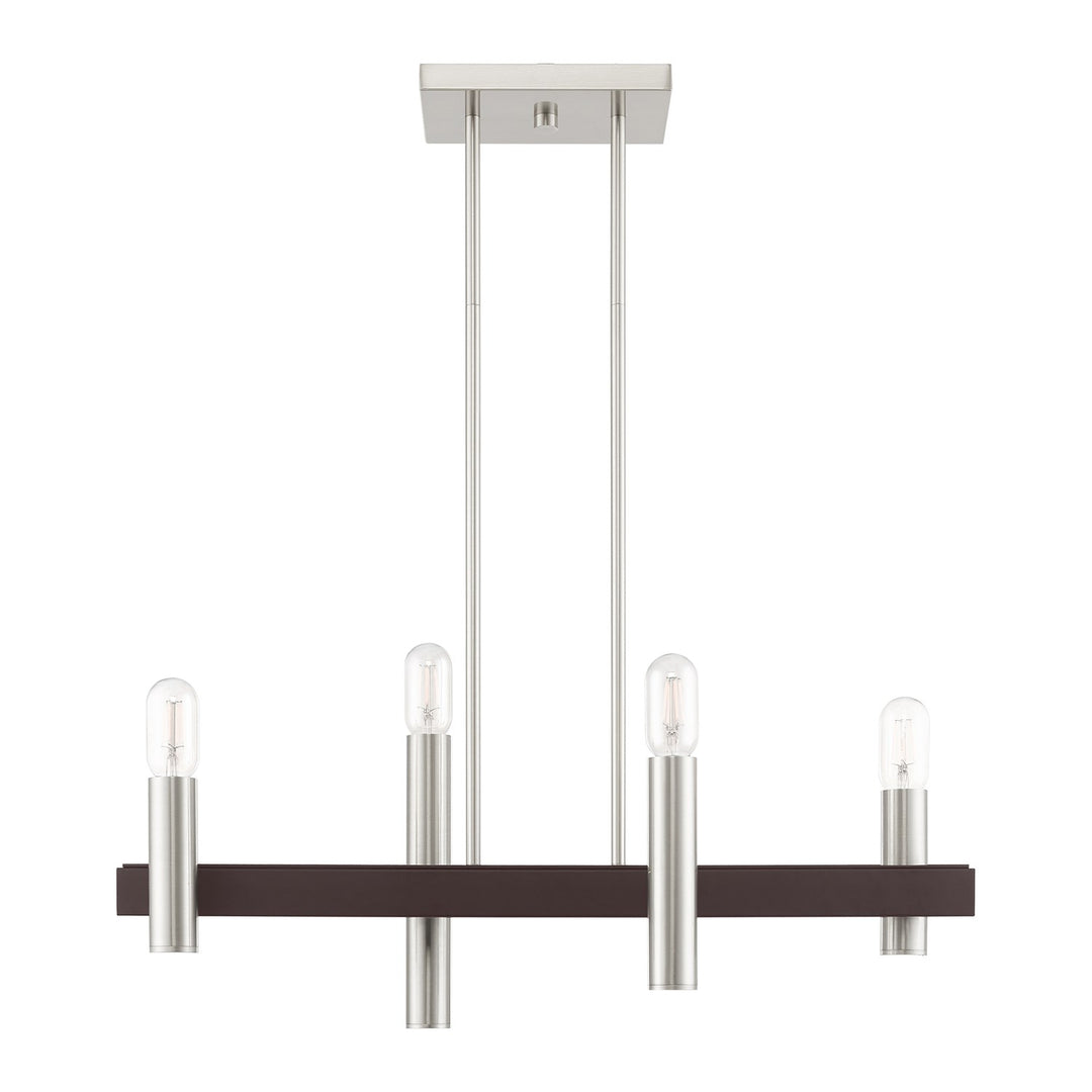 4 Light Brushed Nickel & Bronze Linear Chandelier