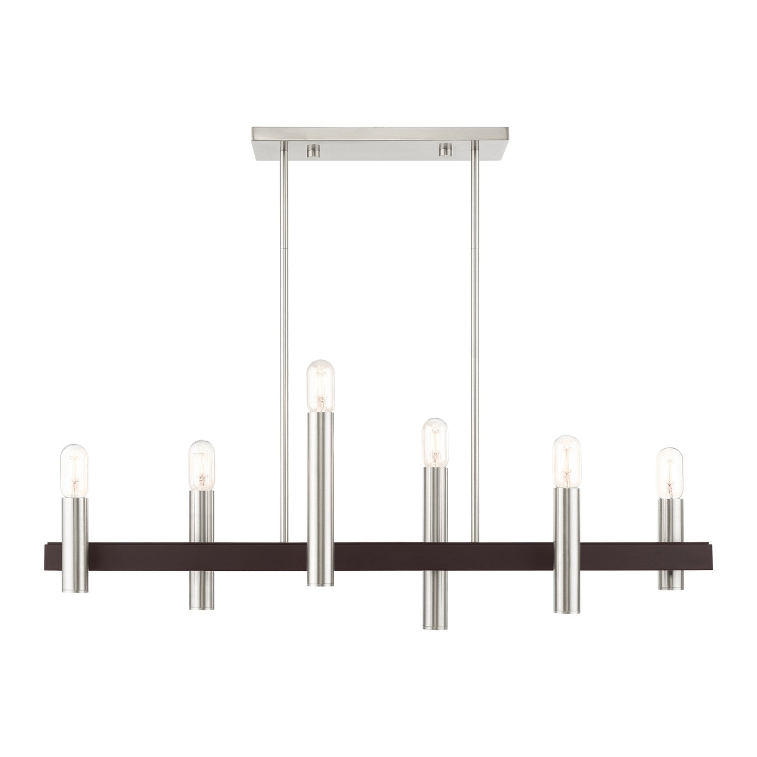 6 Light Brushed Nickel & Bronze Linear Chandelier by Livex Lighting