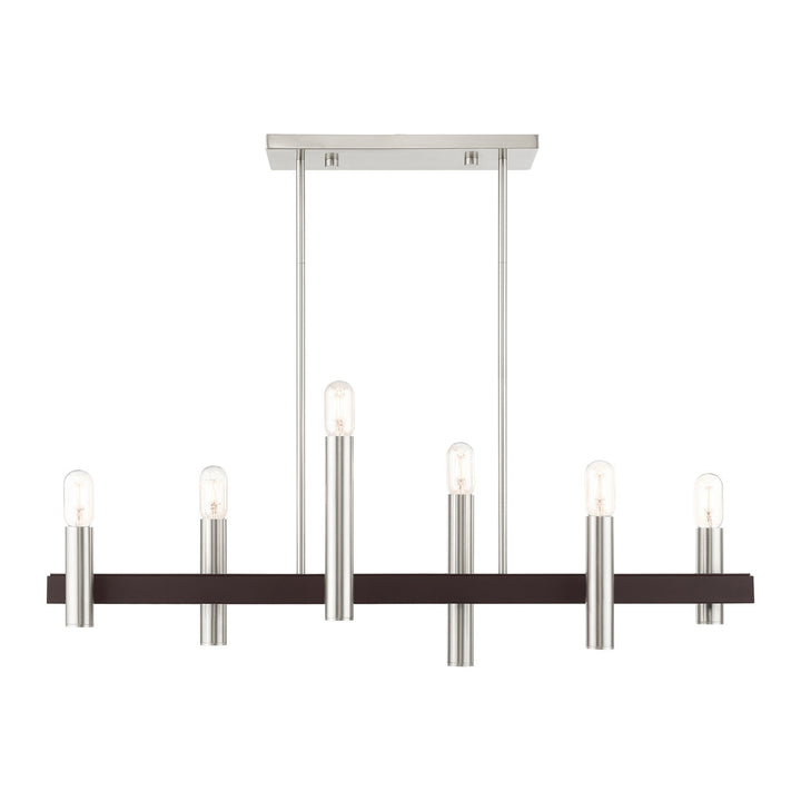 6 Light Brushed Nickel & Bronze Linear Chandelier by Livex Lighting