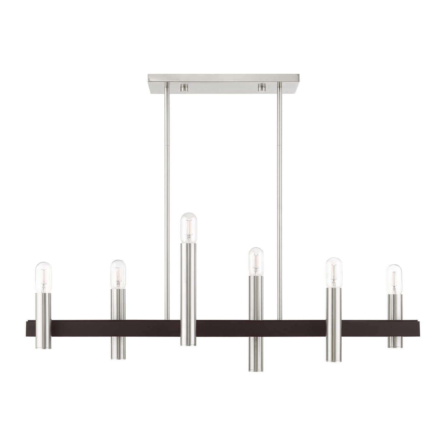 6 Light Brushed Nickel & Bronze Linear Chandelier