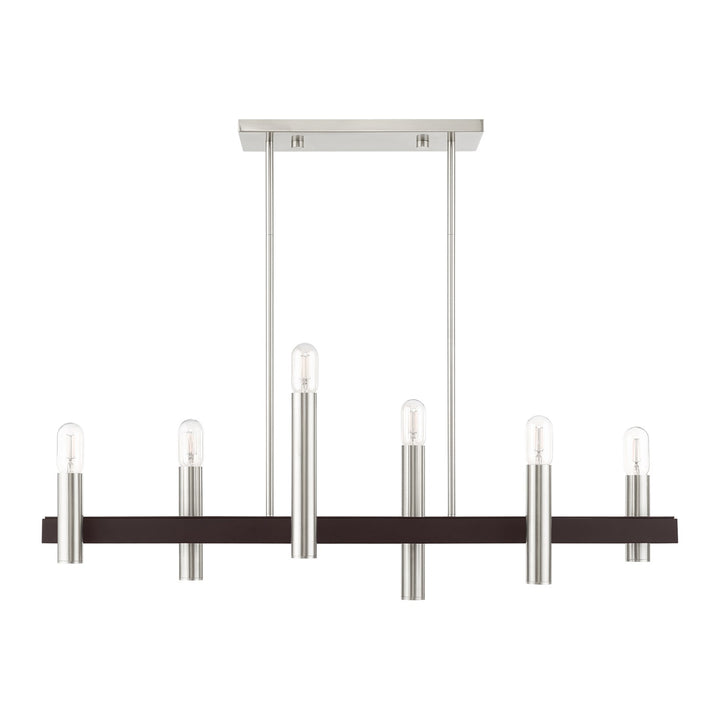6 Light Brushed Nickel & Bronze Linear Chandelier