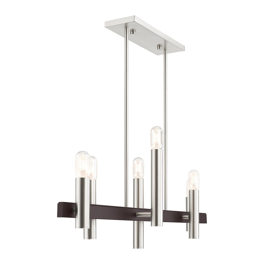 6 Light Brushed Nickel & Bronze Linear Chandelier