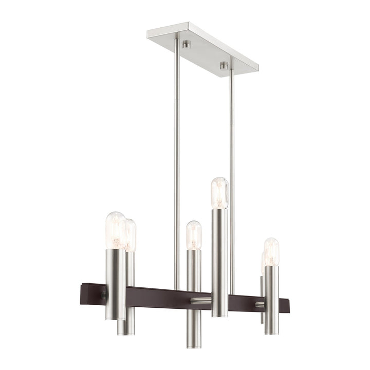 6 Light Brushed Nickel & Bronze Linear Chandelier