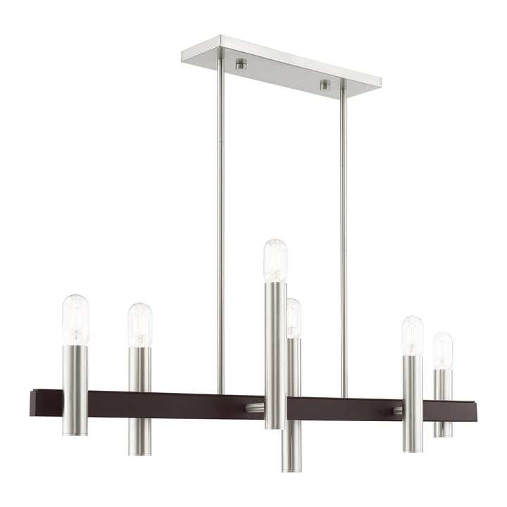 6 Light Brushed Nickel & Bronze Linear Chandelier