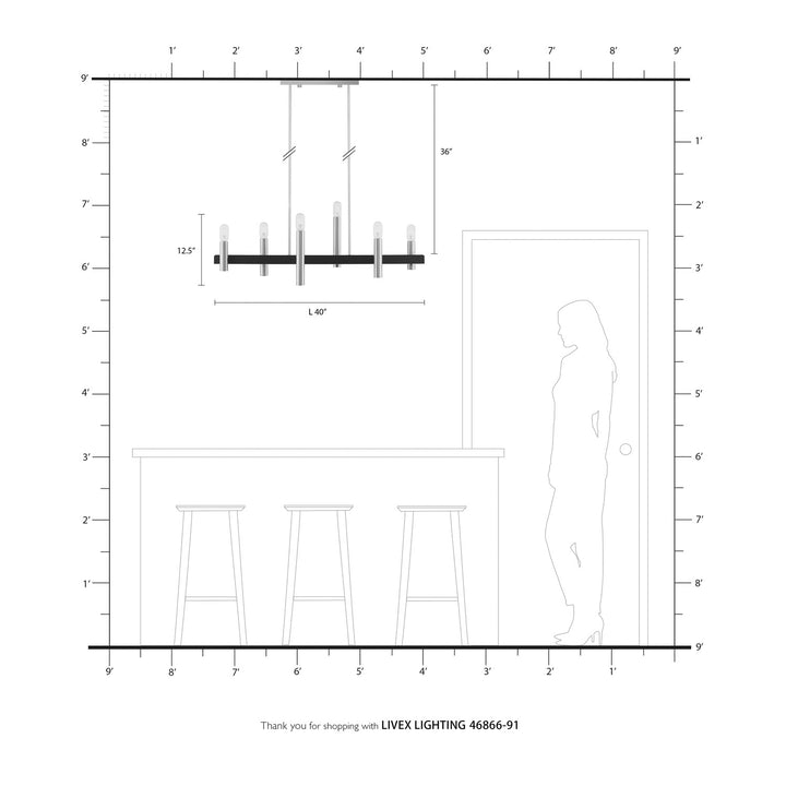 6 Light Brushed Nickel & Bronze Linear Chandelier