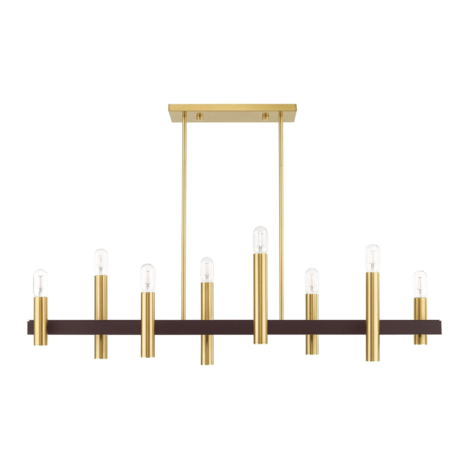 8 Light Satin Brass & Bronze Linear Chandelier