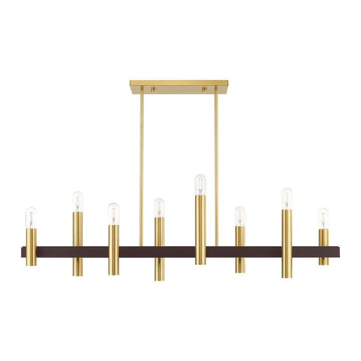 8 Light Satin Brass & Bronze Linear Chandelier
