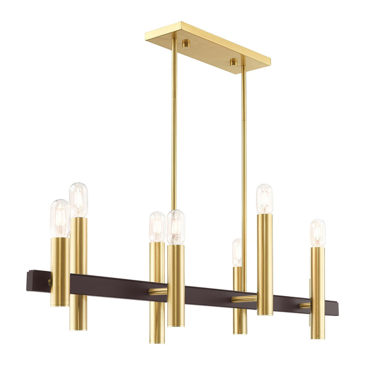 8 Light Satin Brass & Bronze Linear Chandelier
