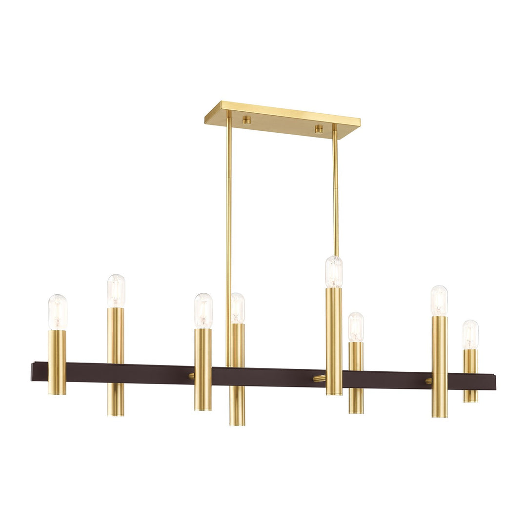 8 Light Satin Brass & Bronze Linear Chandelier