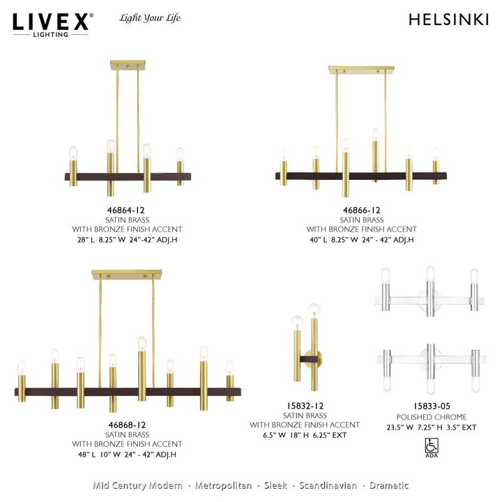 8 Light Satin Brass & Bronze Linear Chandelier