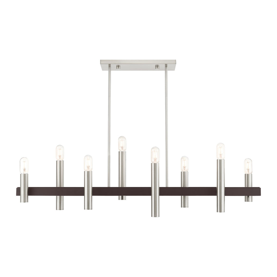 8 Light Brushed Nickel & Bronze Linear Chandelier by Livex Lighting