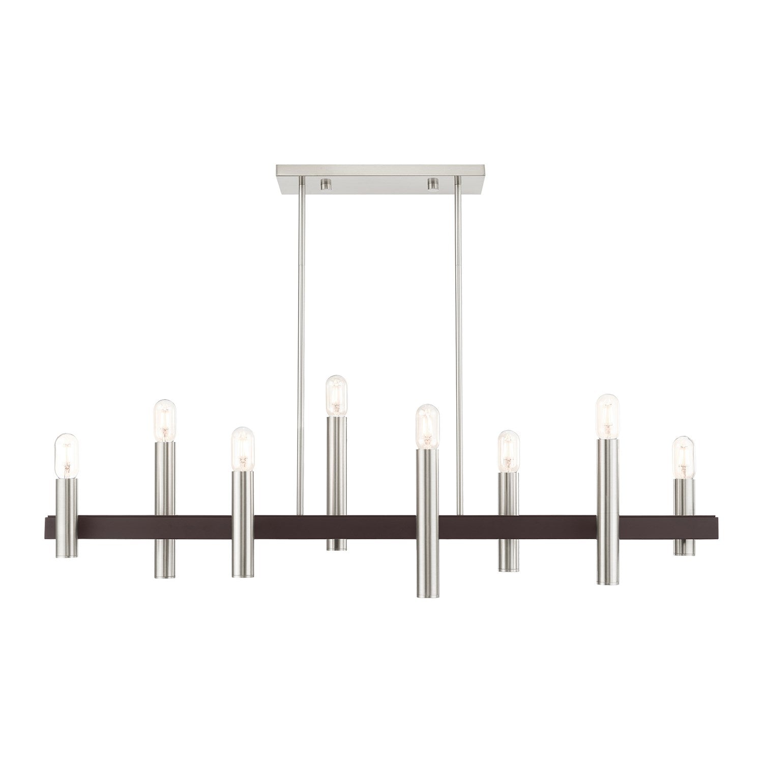 8 Light Brushed Nickel & Bronze Linear Chandelier by Livex Lighting
