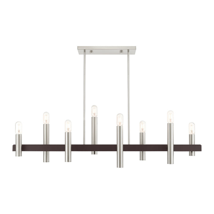 8 Light Brushed Nickel & Bronze Linear Chandelier by Livex Lighting