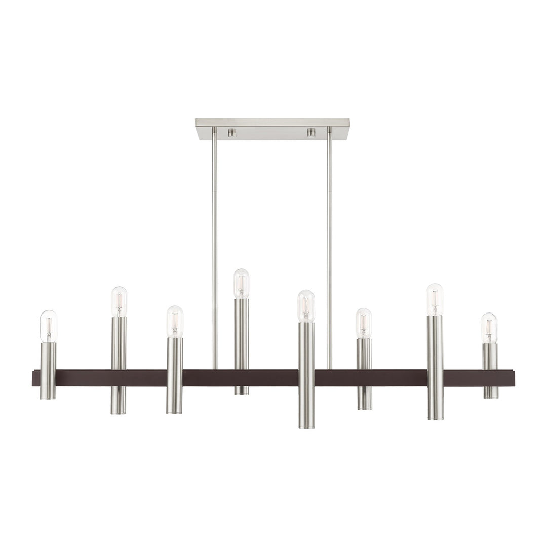 8 Light Brushed Nickel & Bronze Linear Chandelier