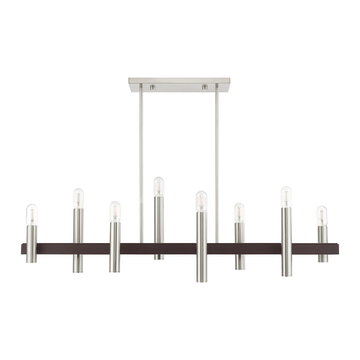 8 Light Brushed Nickel & Bronze Linear Chandelier
