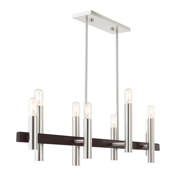 8 Light Brushed Nickel & Bronze Linear Chandelier