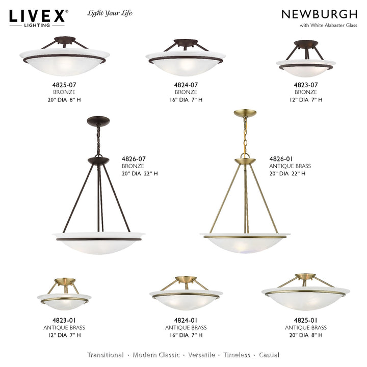 2 Light Antique Brass Semi-Flush