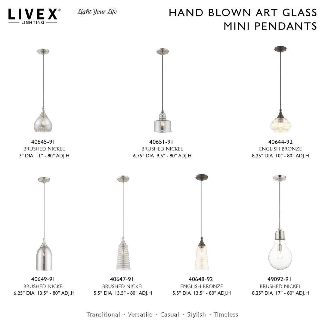 1 Light Brushed Nickel Single Pendant