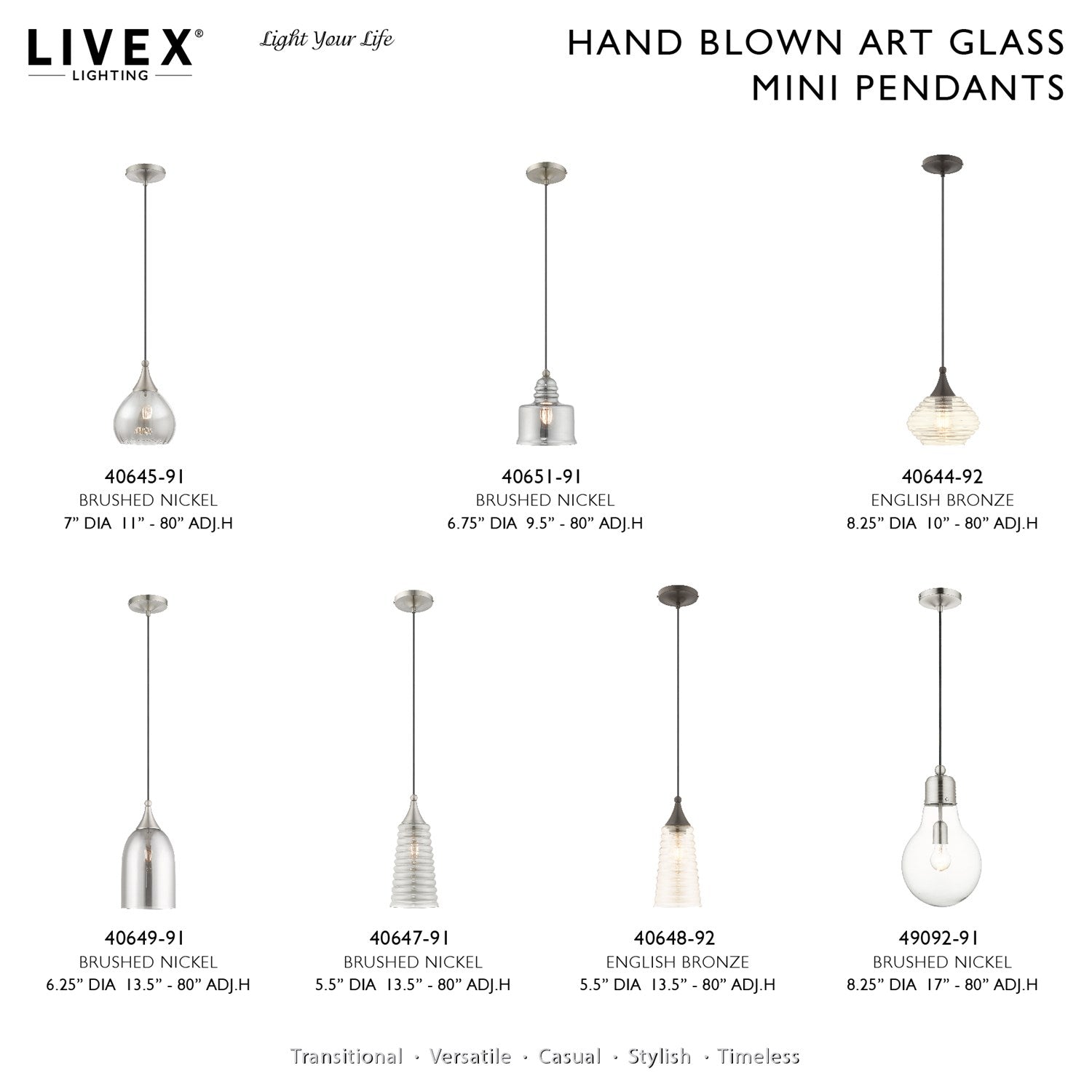 1 Light Brushed Nickel Single Pendant