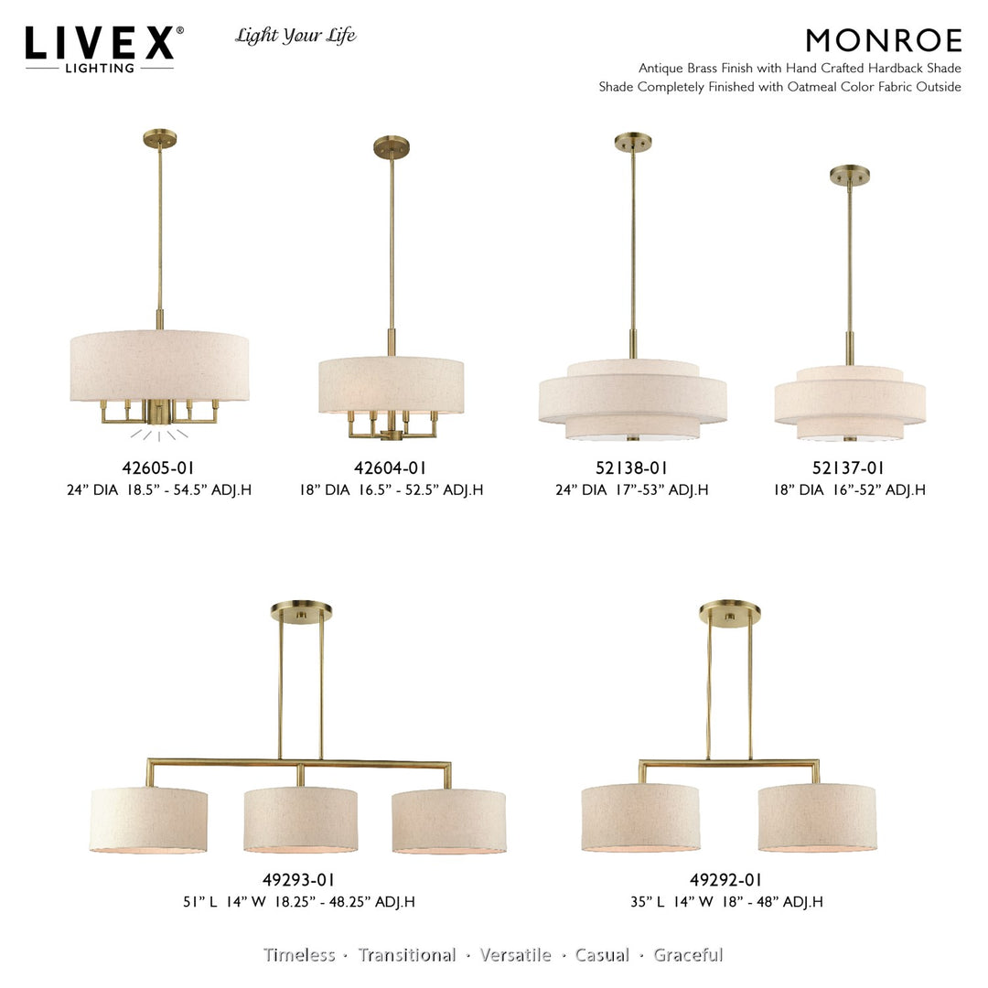2 Light Antique Brass Linear Chandelier