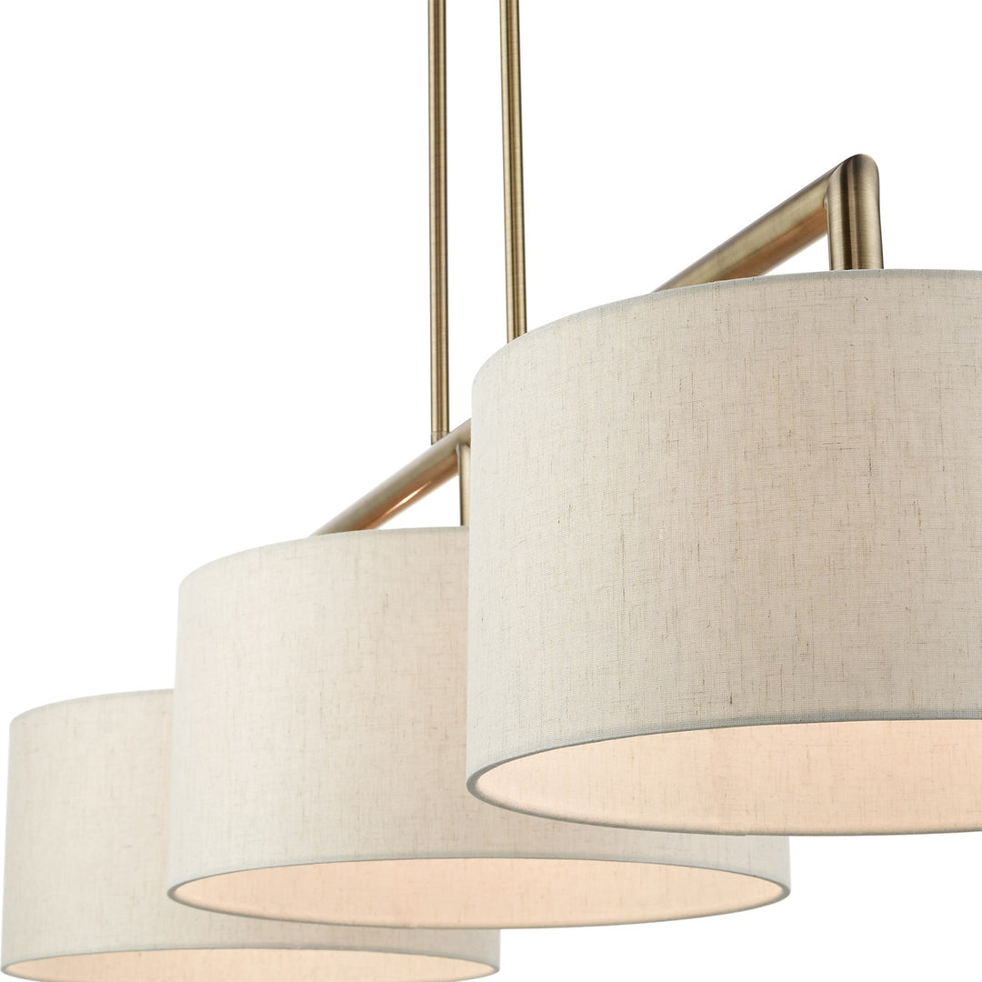3 Light Antique Brass Linear Chandelier
